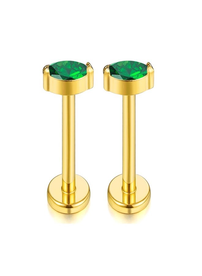 ENONTY 1 pair 16G G23 Titanium Threadless Labret Studs Push-in CZ Labret Lip Cluster Tragus Helix Conch Lobe Rook Cartilage Push Back Sleeper Earring Piercing Jewelry for Men Women (Green) - Image 1
